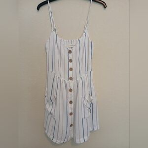 Ocean Drive White Stripe Linen Blend Button Dress Size L